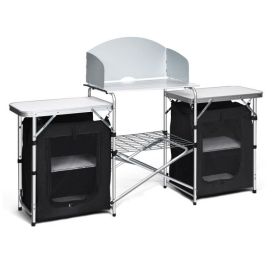 Folding Camping Table with Storage Organizer (Color: black)